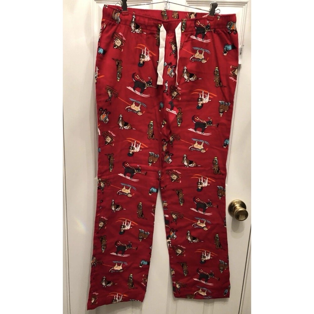 Old Navy Flannel Pajama Bottoms Christmas Dog Skiing Red Plus Size 2X Cotton - Picture 4 of 10